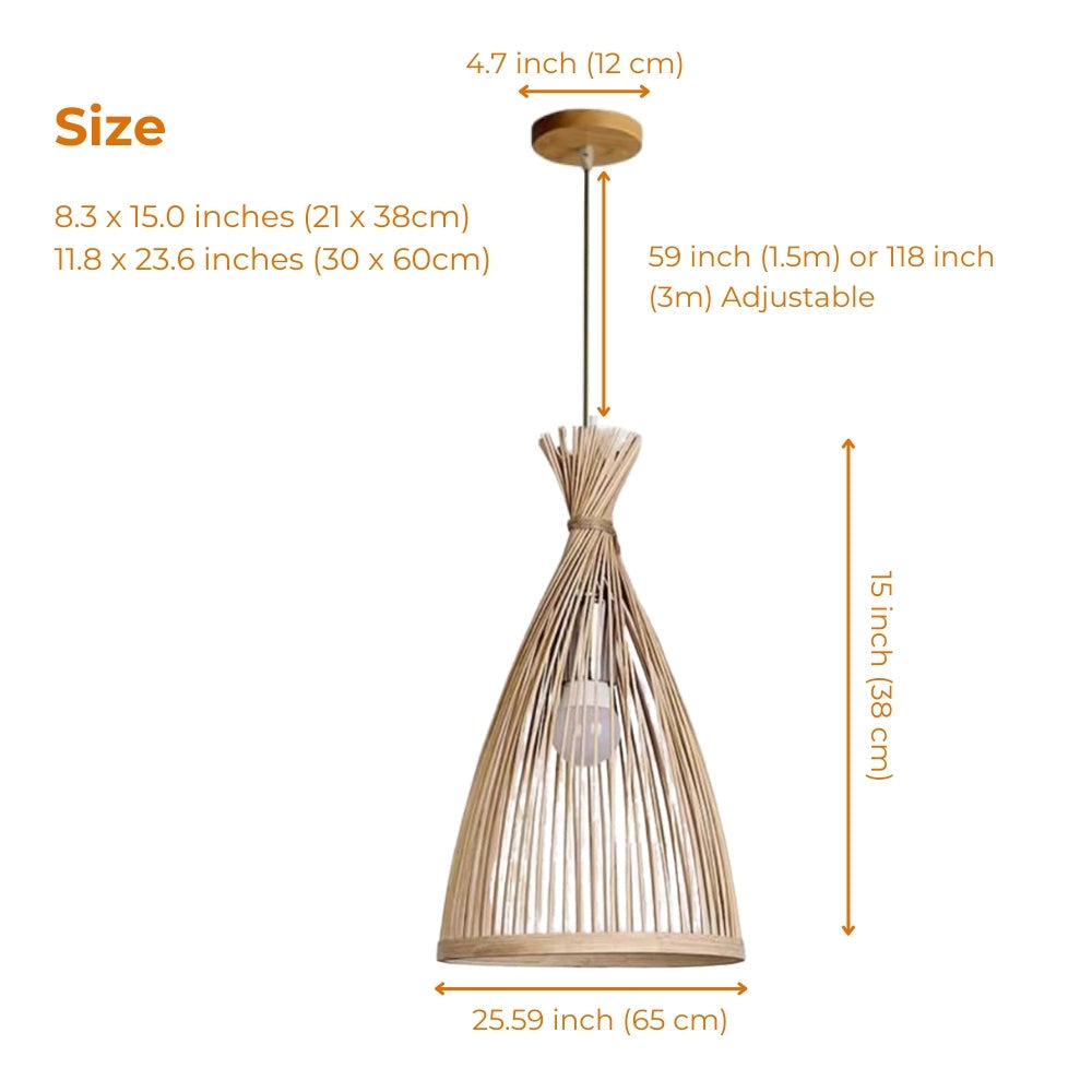 Rustic Bamboo Cone Pendant Light | Wabi-Sabi Decor