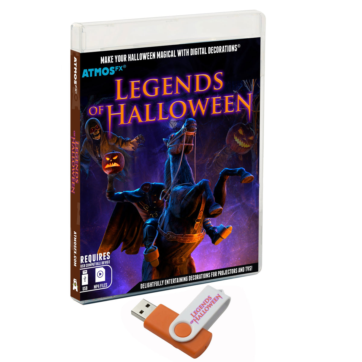 AtmosFX Halloween Digital Decor USB - Legends of Halloween + 48" x 72" Projection Screen