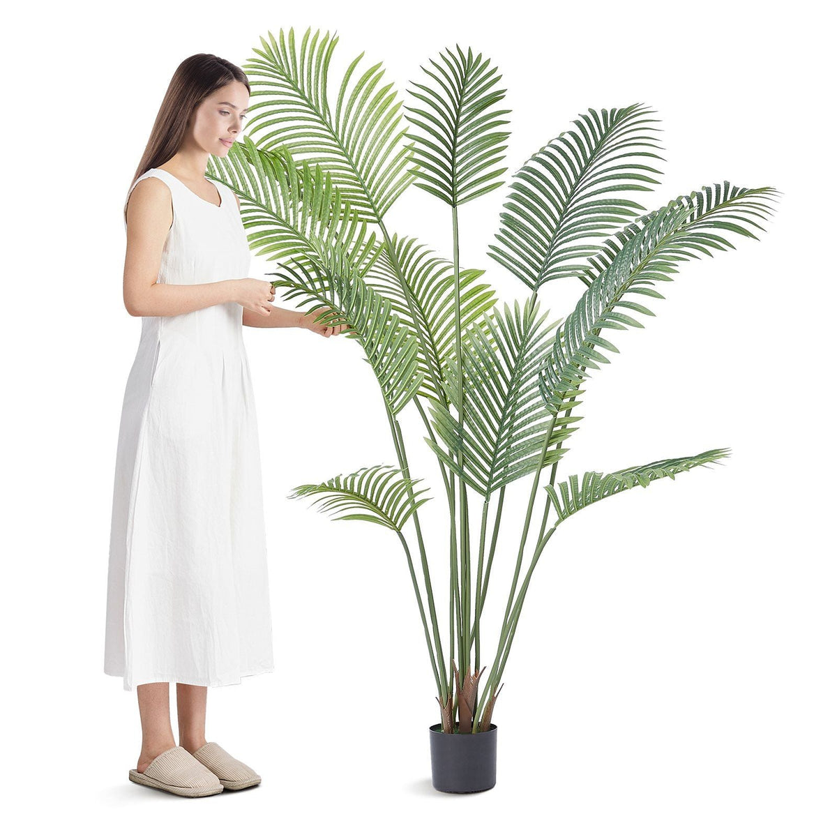 Artificial Palm Tree, 6 FT Tall Faux Plant, Anti-Tip Tilt Protection Lifelike Green Fake Tree