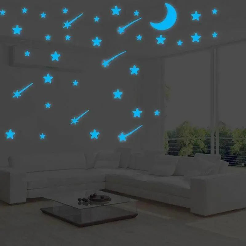 New Amazing Luminous Moon and Stars Wall Stickers for Kids Room Baby Nursery