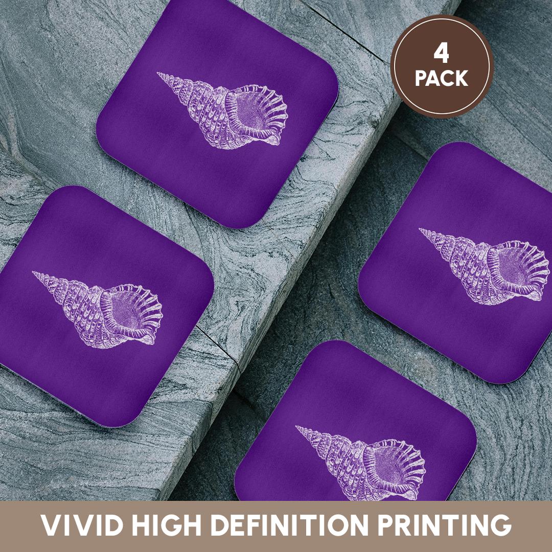 3dRose InspirationzStore- Purple Conical seashell print white beach sea shell spiral- Coasters