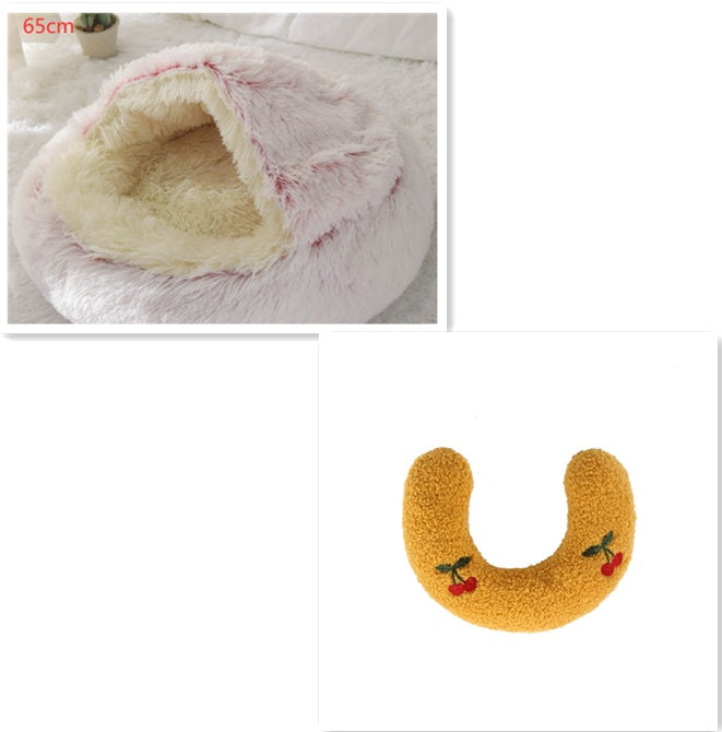 2 In 1 Dog And Cat Bed Pet Winter Bed Round Plush Warm Bed House Soft Long
