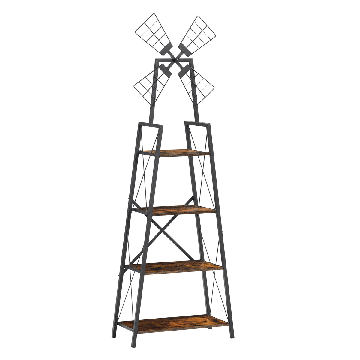 4-Tier Narrow Book Shelf, Bookcase Rustic Brown and Black