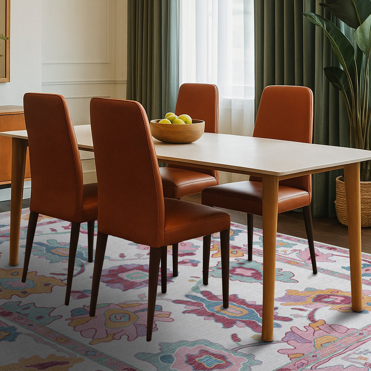 Florine Pastel Pink Orange Floral Oushak Rug
