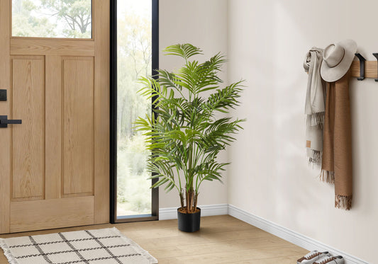 47" Tall, Artificial, Areca Palm Tree, Indoor, Faux, Floor, Potted, Real Touch- Green / Black