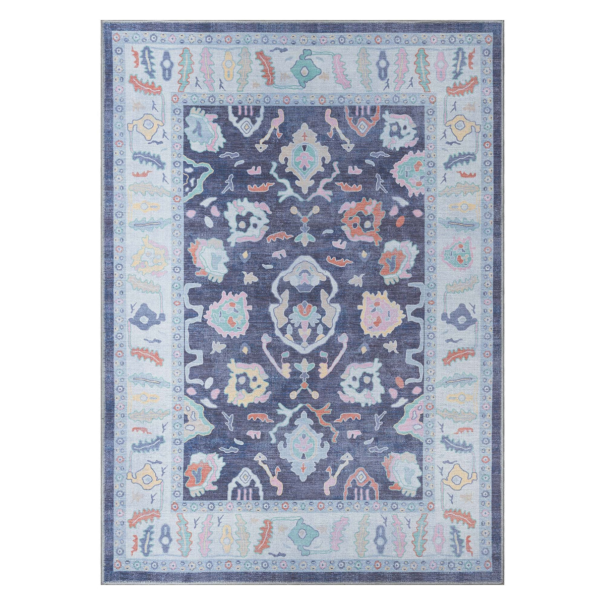 Munira Pastel Navy Blue Modern Oushak Rug