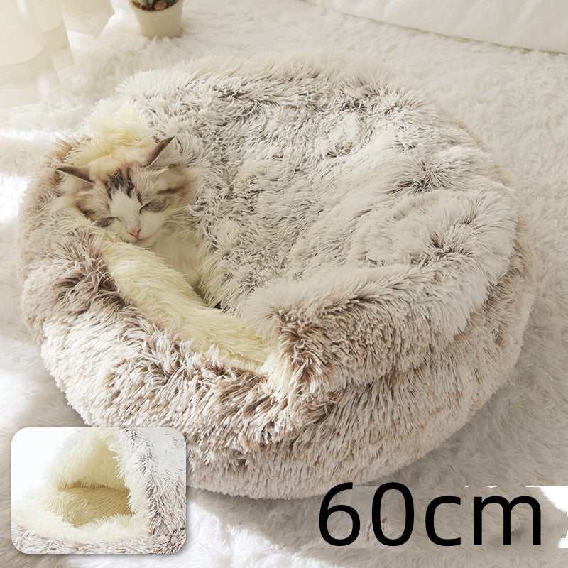 2 In 1 Dog And Cat Bed Pet Winter Bed Round Plush Warm Bed House Soft Long