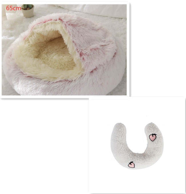 2 In 1 Dog And Cat Bed Pet Winter Bed Round Plush Warm Bed House Soft Long