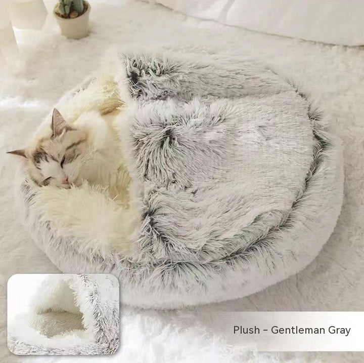 2 In 1 Dog And Cat Bed Pet Winter Bed Round Plush Warm Bed House Soft Long