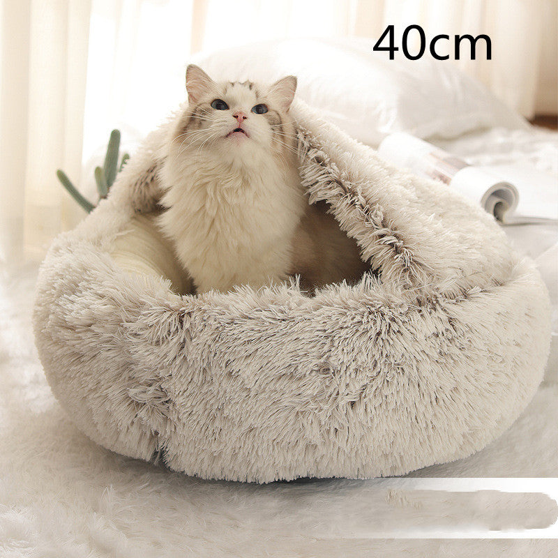 2 In 1 Dog And Cat Bed Pet Winter Bed Round Plush Warm Bed House Soft Long