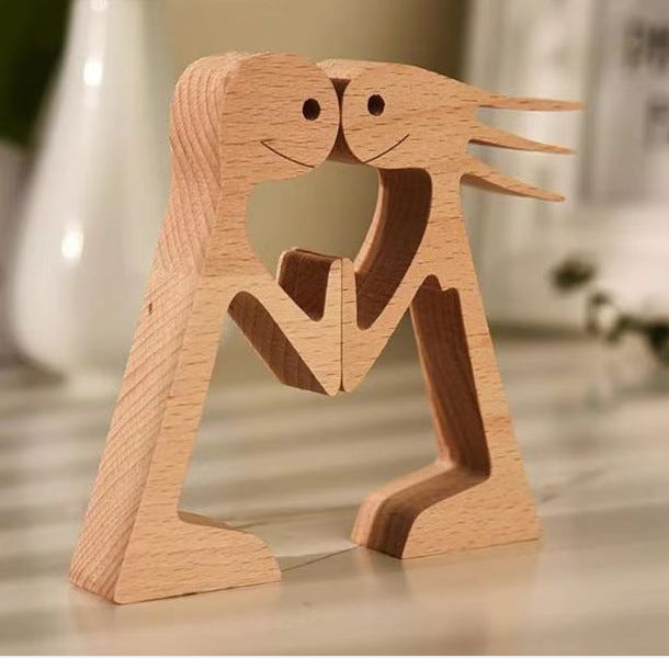 DIY Figurine Wood Dog Ornament Sculpture Home Decoration A Man A Dog Wood Sculpture