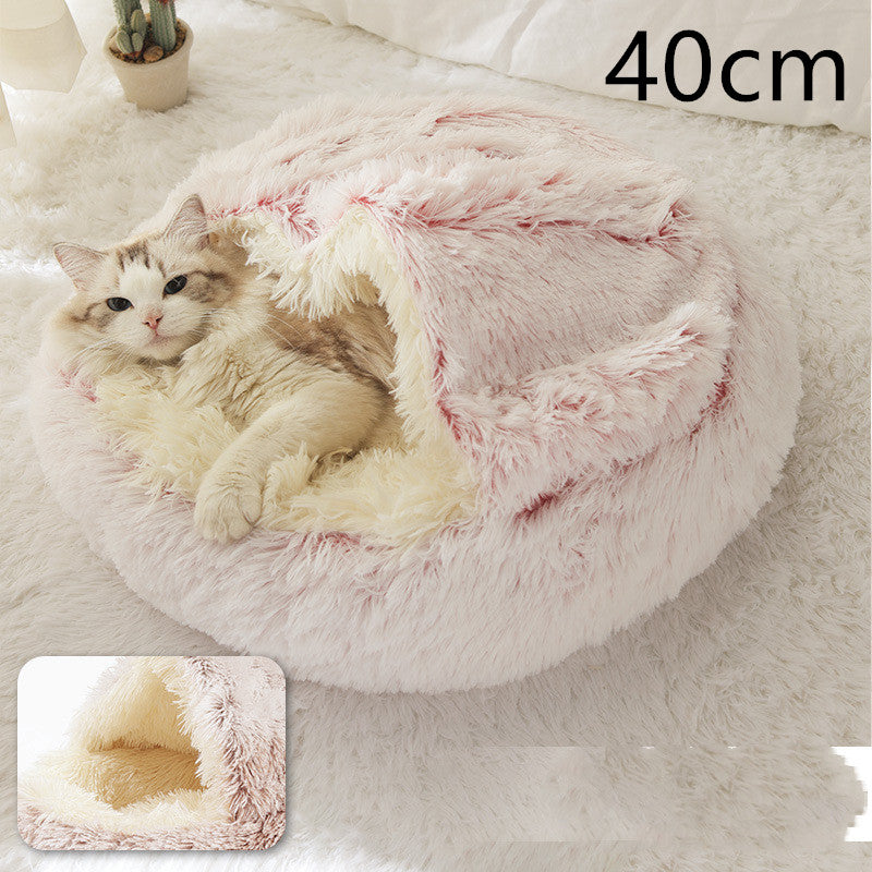 2 In 1 Dog And Cat Bed Pet Winter Bed Round Plush Warm Bed House Soft Long