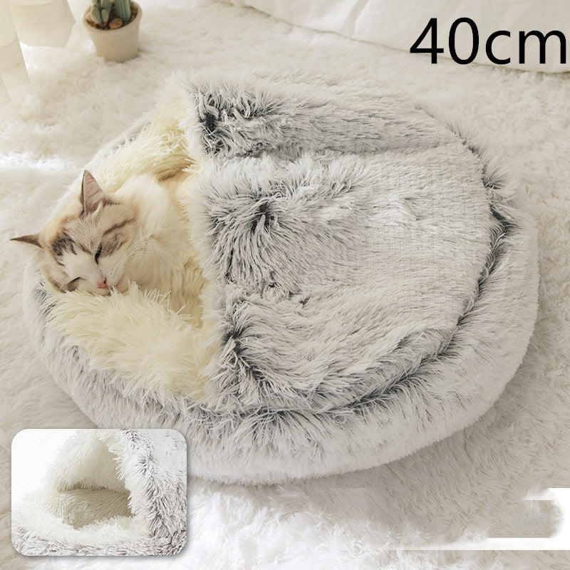 2 In 1 Dog And Cat Bed Pet Winter Bed Round Plush Warm Bed House Soft Long