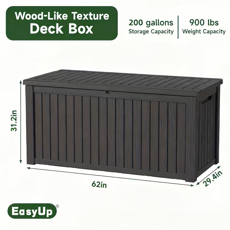 75 Gallon Heavy-Duty Outdoor Deck Box – Waterproof Patio Storage Box with Hinged Lid