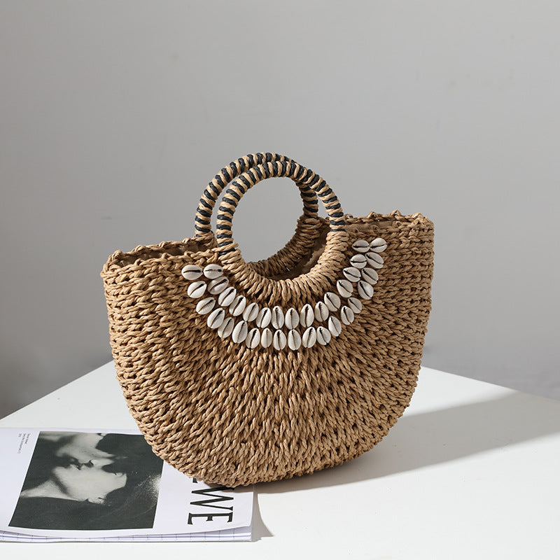 Retro Straw Bag Portable Semicircle Shell Handmade Straw Bag Woven Bag