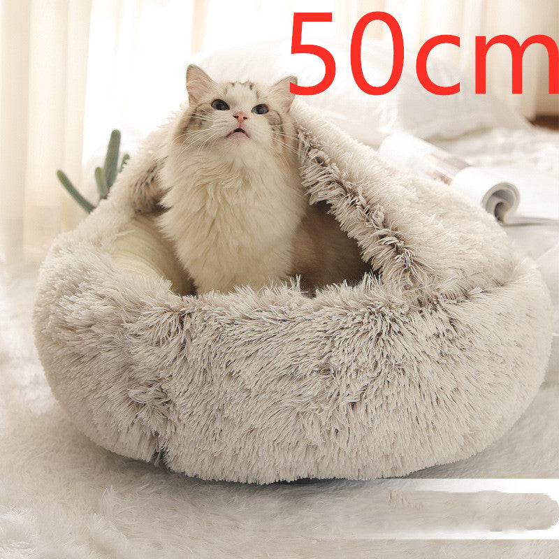 2 In 1 Dog And Cat Bed Pet Winter Bed Round Plush Warm Bed House Soft Long