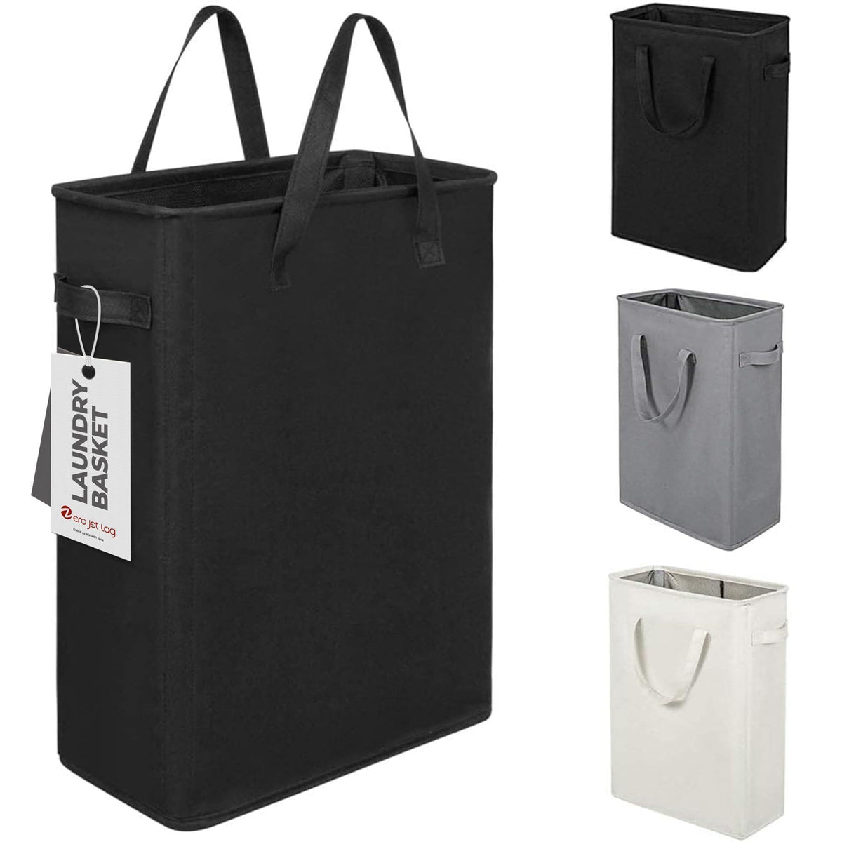 Slim Collapsible Laundry Basket Thin Dirty Clothes Basket Narrow 21"Black)
