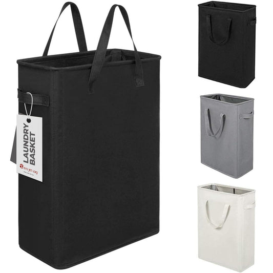 Slim Collapsible Laundry Basket Thin Dirty Clothes Basket Narrow 21"Black)