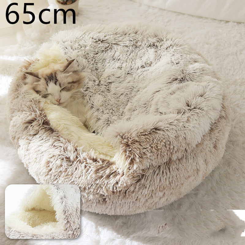 2 In 1 Dog And Cat Bed Pet Winter Bed Round Plush Warm Bed House Soft Long