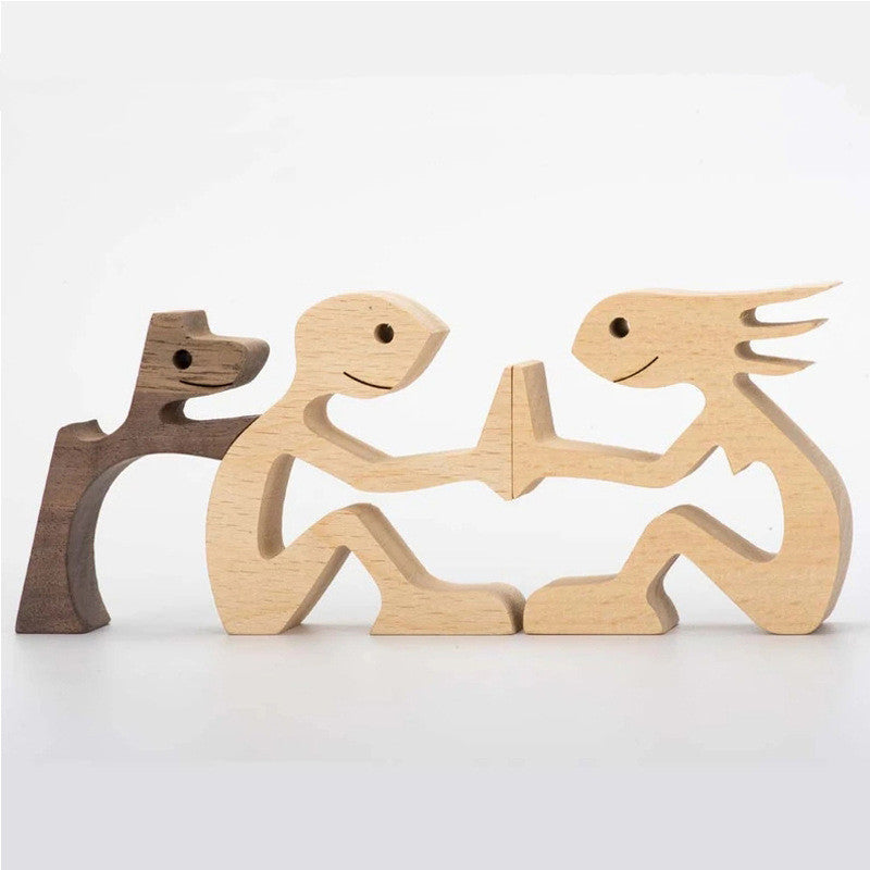 DIY Figurine Wood Dog Ornament Sculpture Home Decoration A Man A Dog Wood Sculpture