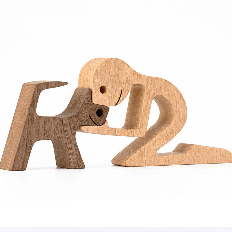 DIY Figurine Wood Dog Ornament Sculpture Home Decoration A Man A Dog Wood Sculpture