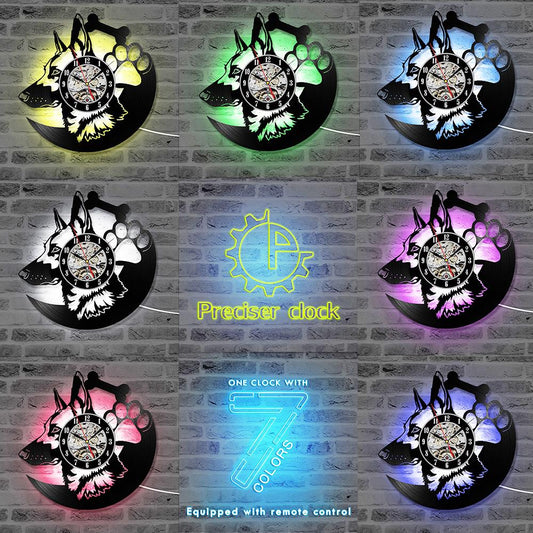 Vinyl Record Wall Clock Led Lighting, Creative Pet Dog Shape, Retro Nostalgic Wall Clock Wall Clock