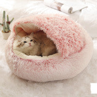 2 In 1 Dog And Cat Bed Pet Winter Bed Round Plush Warm Bed House Soft Long