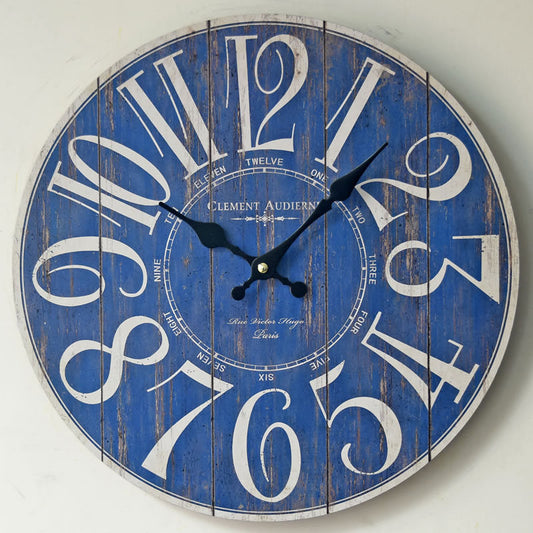 Blue Digital Wall Clock Creative Old Wooden Wall Sticker Clock