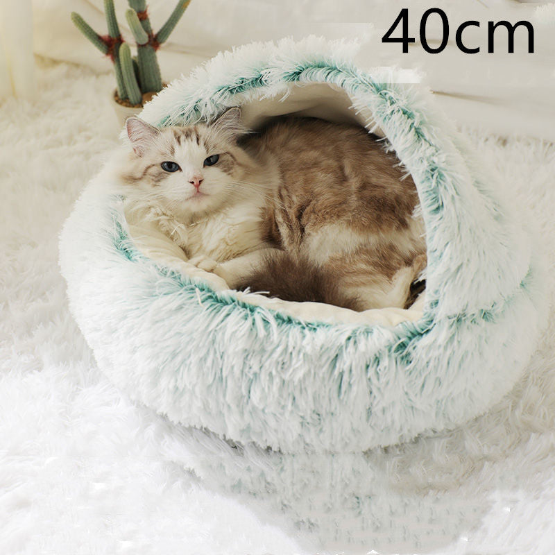 2 In 1 Dog And Cat Bed Pet Winter Bed Round Plush Warm Bed House Soft Long