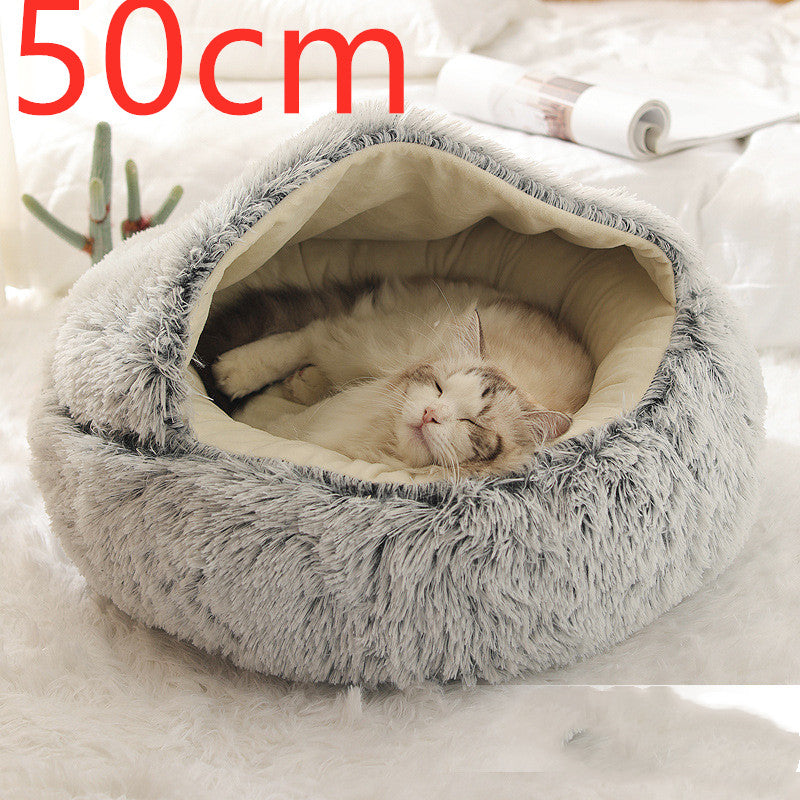 2 In 1 Dog And Cat Bed Pet Winter Bed Round Plush Warm Bed House Soft Long