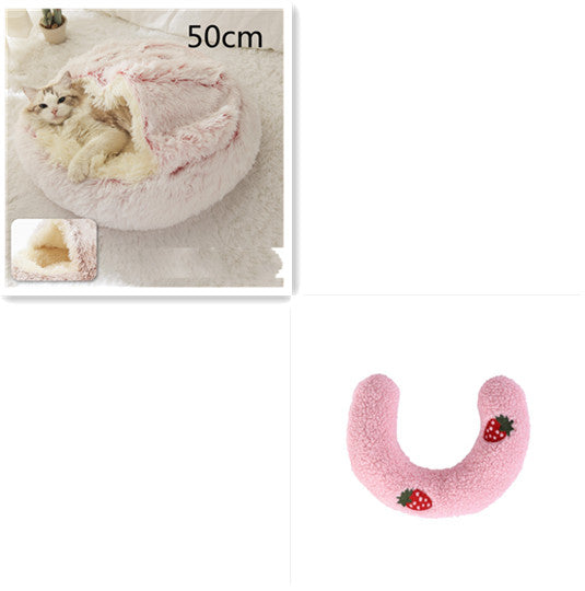 2 In 1 Dog And Cat Bed Pet Winter Bed Round Plush Warm Bed House Soft Long