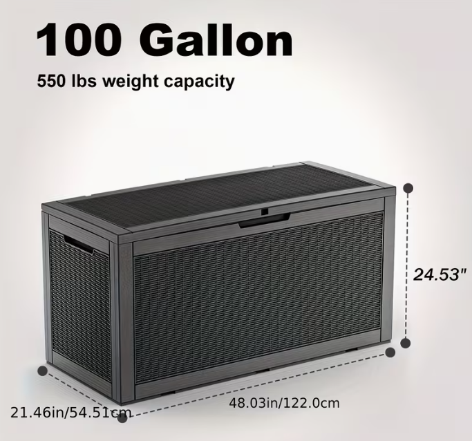 75 Gallon Heavy-Duty Outdoor Deck Box – Waterproof Patio Storage Box with Hinged Lid