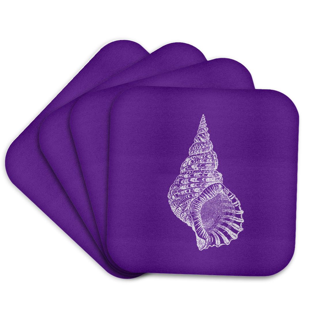 3dRose InspirationzStore- Purple Conical seashell print white beach sea shell spiral- Coasters