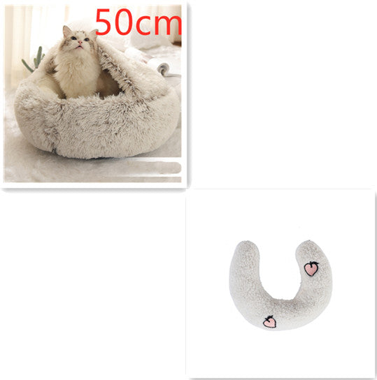 2 In 1 Dog And Cat Bed Pet Winter Bed Round Plush Warm Bed House Soft Long