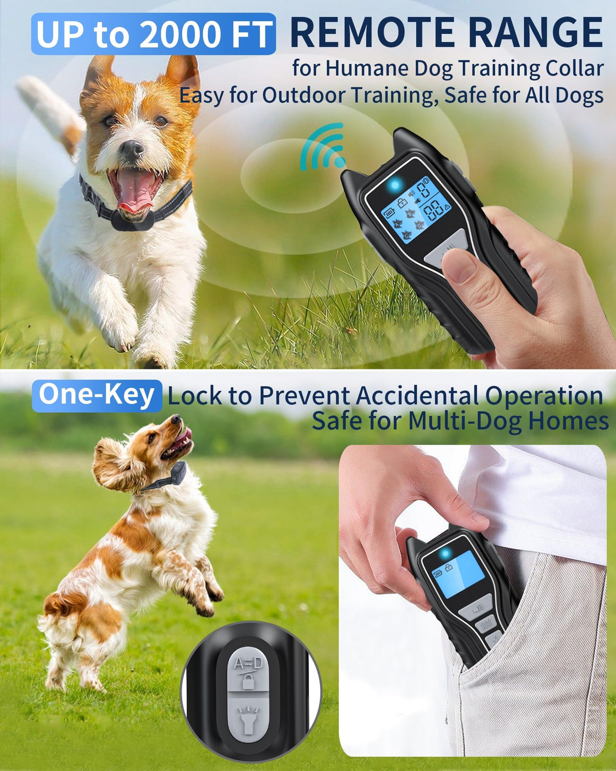 Dog Shock Collar With Remote Control, Waterproof Dog Training Collar Bk 2000FT Range