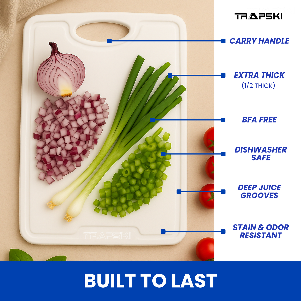 TRAPSKI Premium 1/2 Inch Thick HDPE Cutting Boards | Food-Grade Kitchen Prep Surface