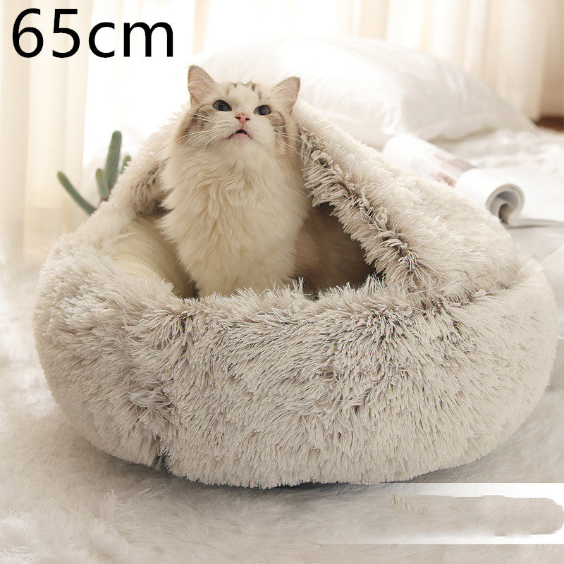 2 In 1 Dog And Cat Bed Pet Winter Bed Round Plush Warm Bed House Soft Long