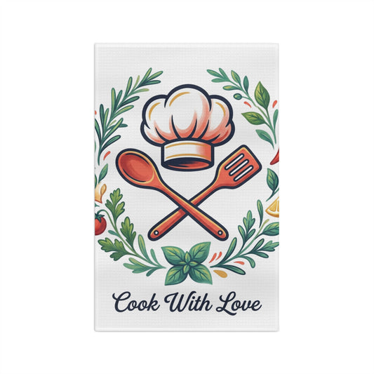 Cook With Love Tea Towel — Decorative Kitchen Microfiber Towel