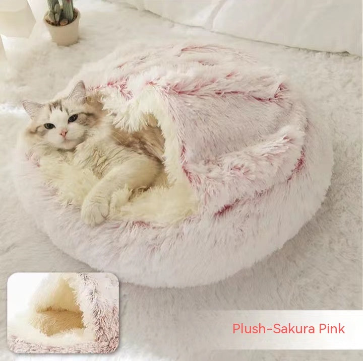 2 In 1 Dog And Cat Bed Pet Winter Bed Round Plush Warm Bed House Soft Long