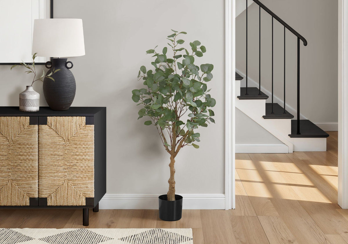 46" Tall, Artificial Plant, Eucalyptus Tree, Indoor, Faux, Floor, Potted- Green / Black