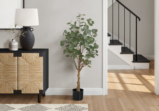 46" Tall, Artificial Plant, Eucalyptus Tree, Indoor, Faux, Floor, Potted- Green / Black