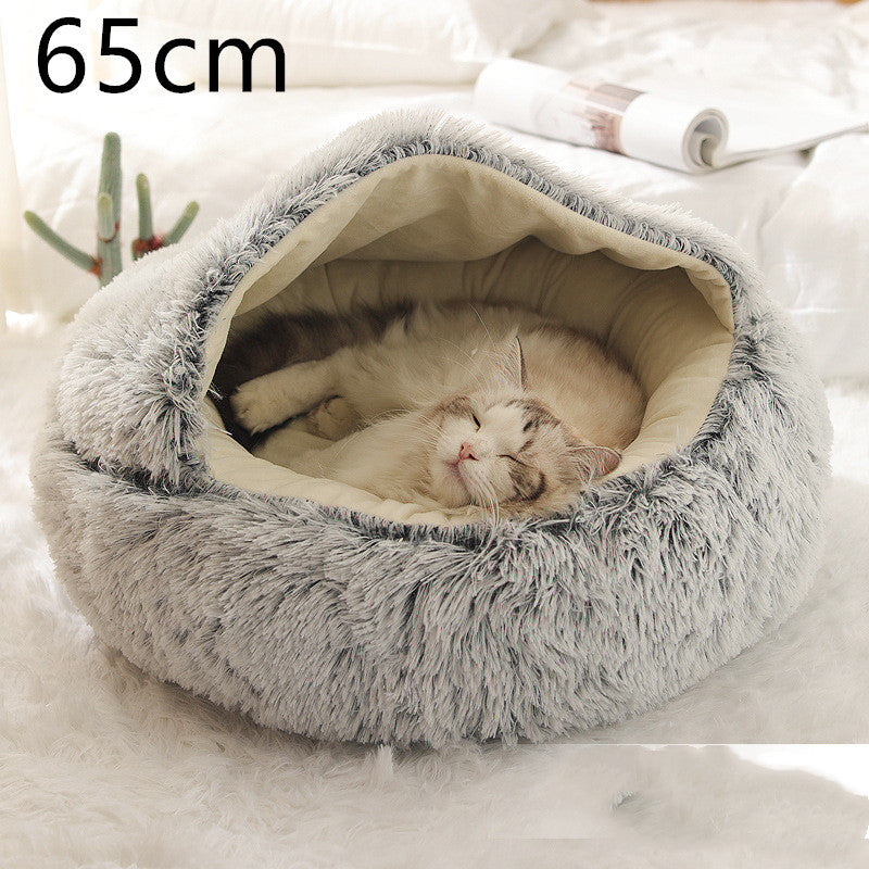 2 In 1 Dog And Cat Bed Pet Winter Bed Round Plush Warm Bed House Soft Long