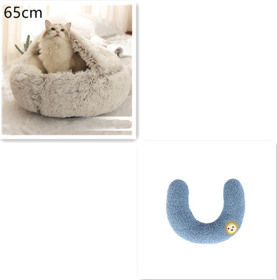 2 In 1 Dog And Cat Bed Pet Winter Bed Round Plush Warm Bed House Soft Long