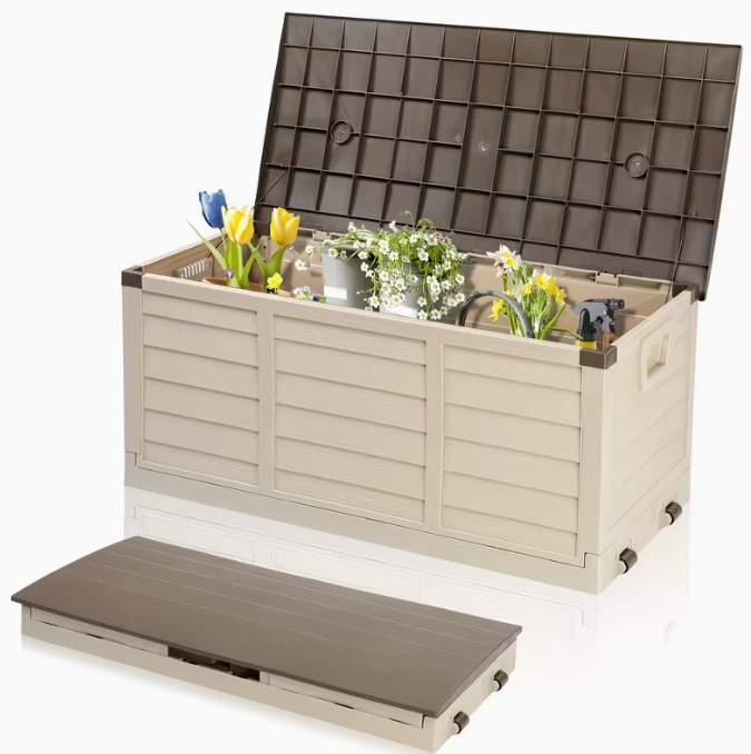 75 Gallon Heavy-Duty Outdoor Deck Box – Waterproof Patio Storage Box with Hinged Lid