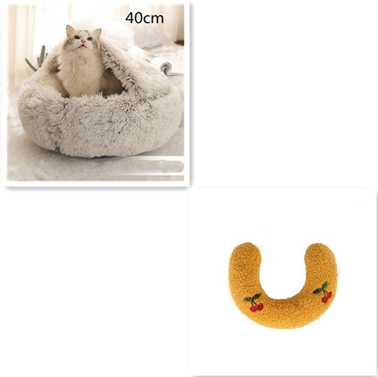 2 In 1 Dog And Cat Bed Pet Winter Bed Round Plush Warm Bed House Soft Long