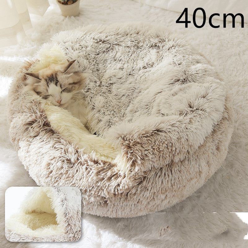 2 In 1 Dog And Cat Bed Pet Winter Bed Round Plush Warm Bed House Soft Long