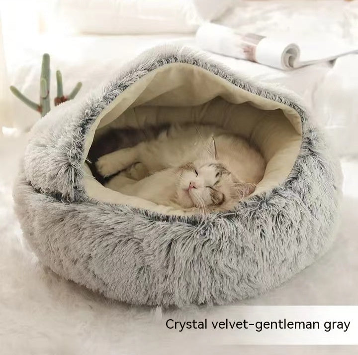 2 In 1 Dog And Cat Bed Pet Winter Bed Round Plush Warm Bed House Soft Long