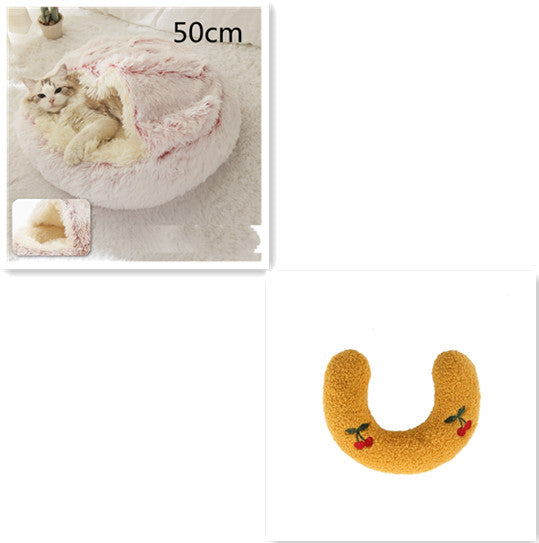 2 In 1 Dog And Cat Bed Pet Winter Bed Round Plush Warm Bed House Soft Long