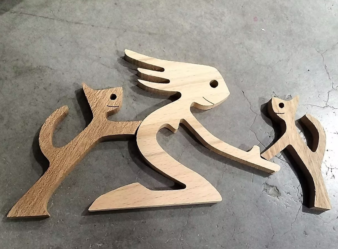 DIY Figurine Wood Dog Ornament Sculpture Home Decoration A Man A Dog Wood Sculpture