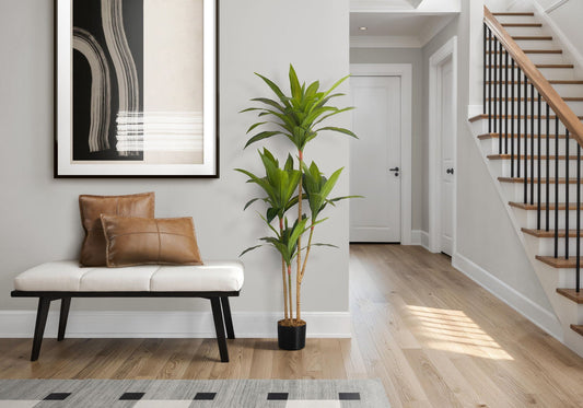 51" Tall, Artificial, Dracaena Tree, Indoor, Faux, Fake, Floor, Potted, Real Touch- Green / Black